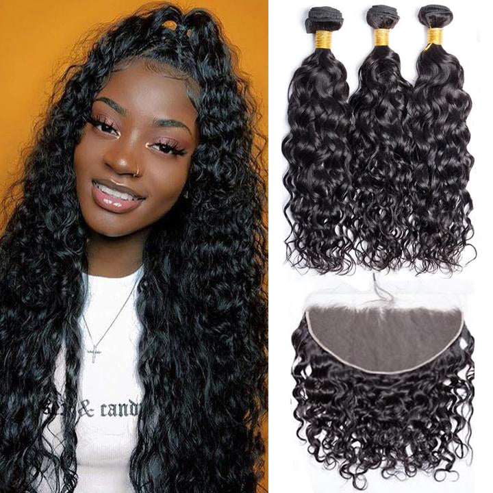 13X6 Transparent Lace Frontal With 2/3/4 Bundles Water Wave Human Hair - pegasuswholesale