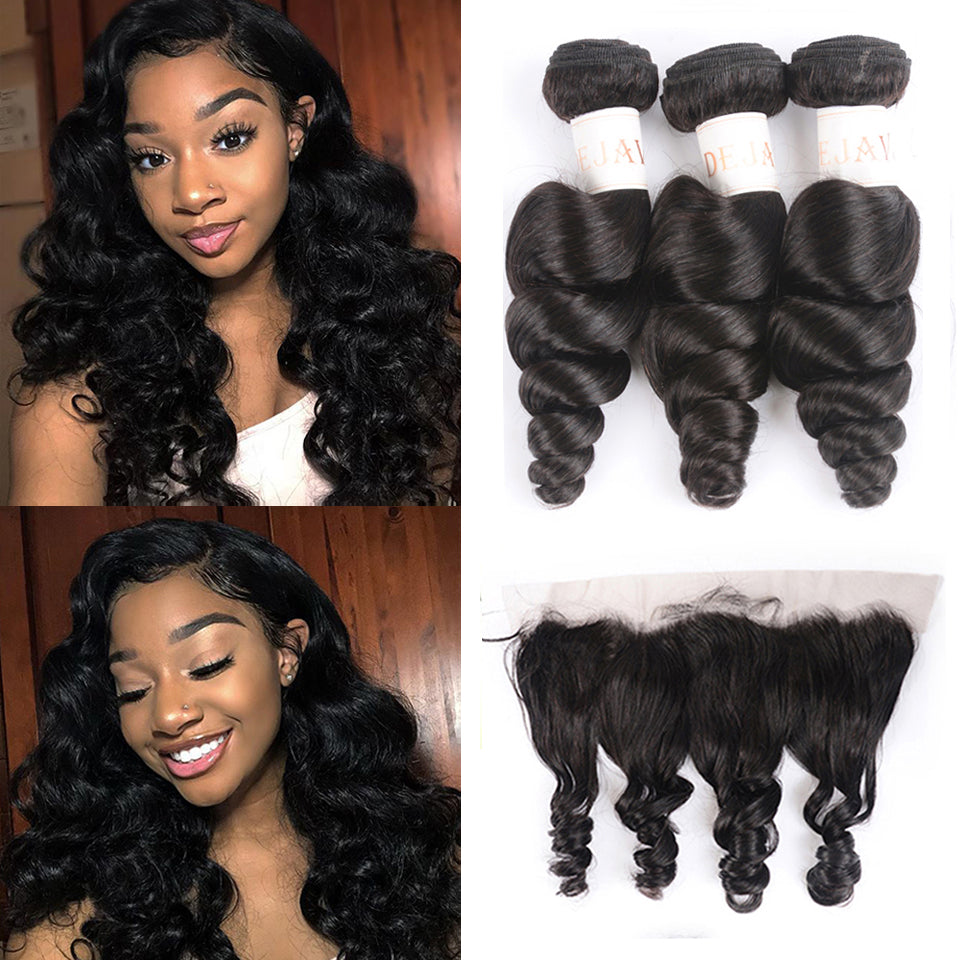 Loose Wave 3 Bundles With Frontal 13*4 Inch Brazilian Hair Weave - pegasuswholesale